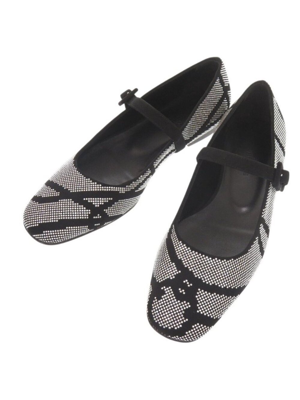 Hermes Light Ballet Flats 36 Suede Rhinestone Black Shoes Flat